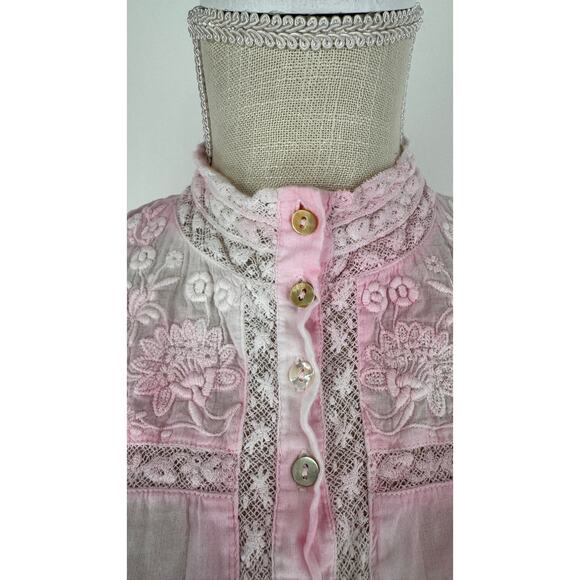 LoveShackFancy Ronda Top Island Pink Hand Dye Womens XS Button Front Cotton - Picture 12 of 16